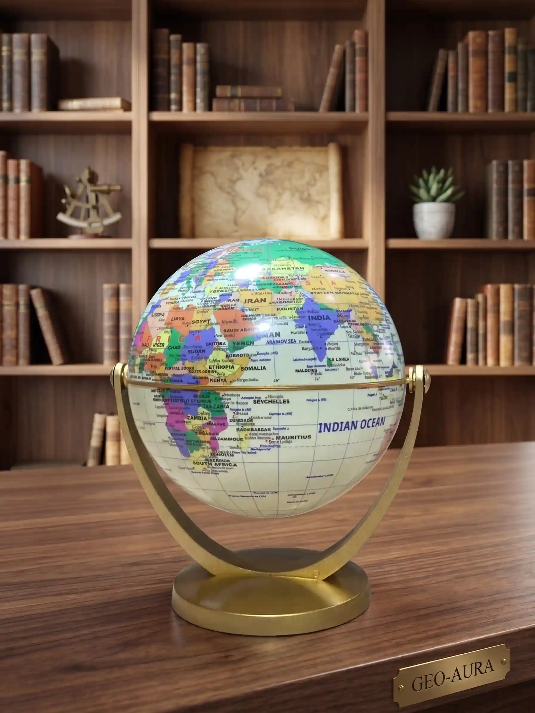 GLOBE TERRESTRE 10,6 cm — ROTATION 360° — ANGLAIS